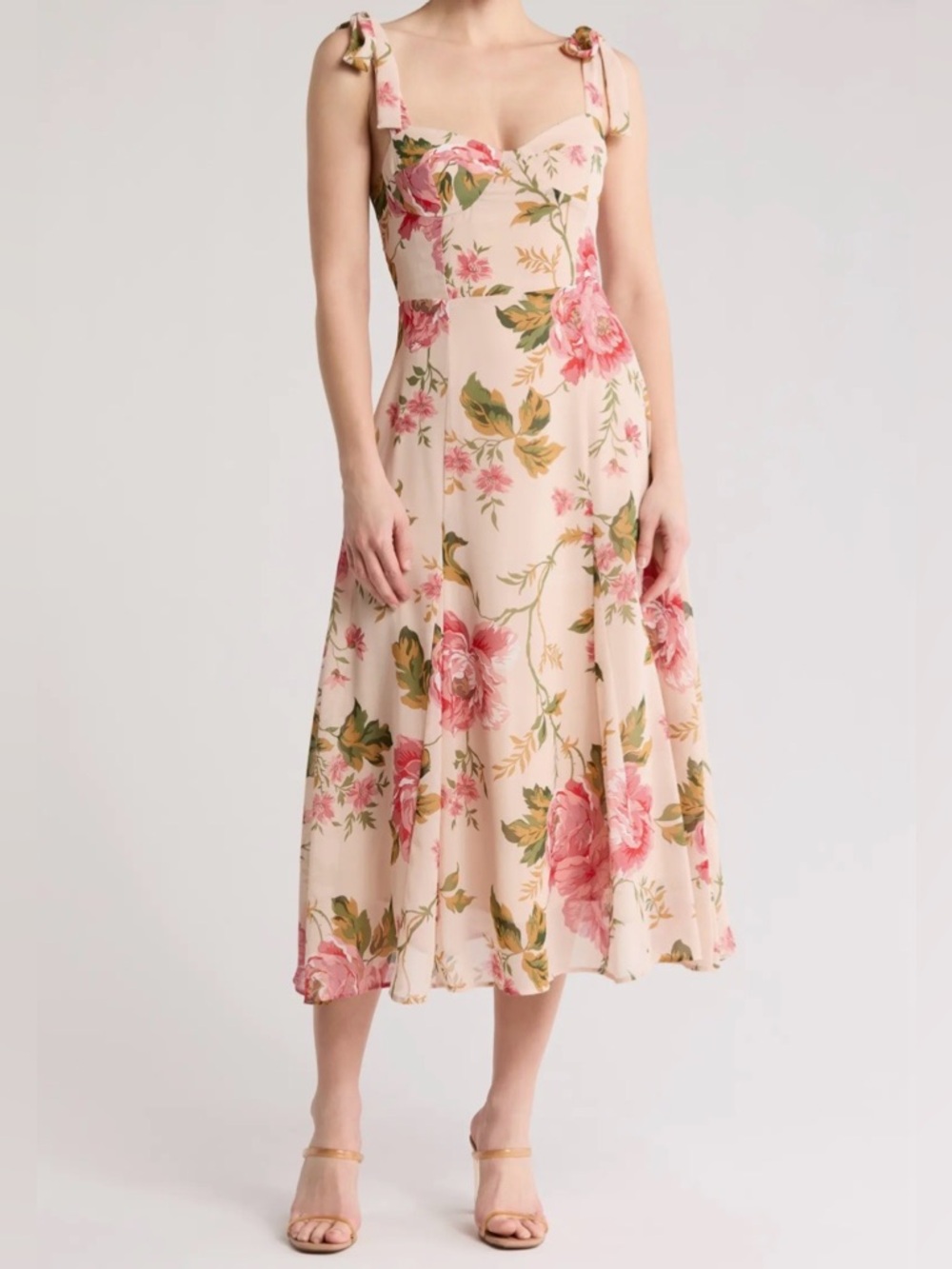 Lush Blush Floral Midi Dress with Pink Roses